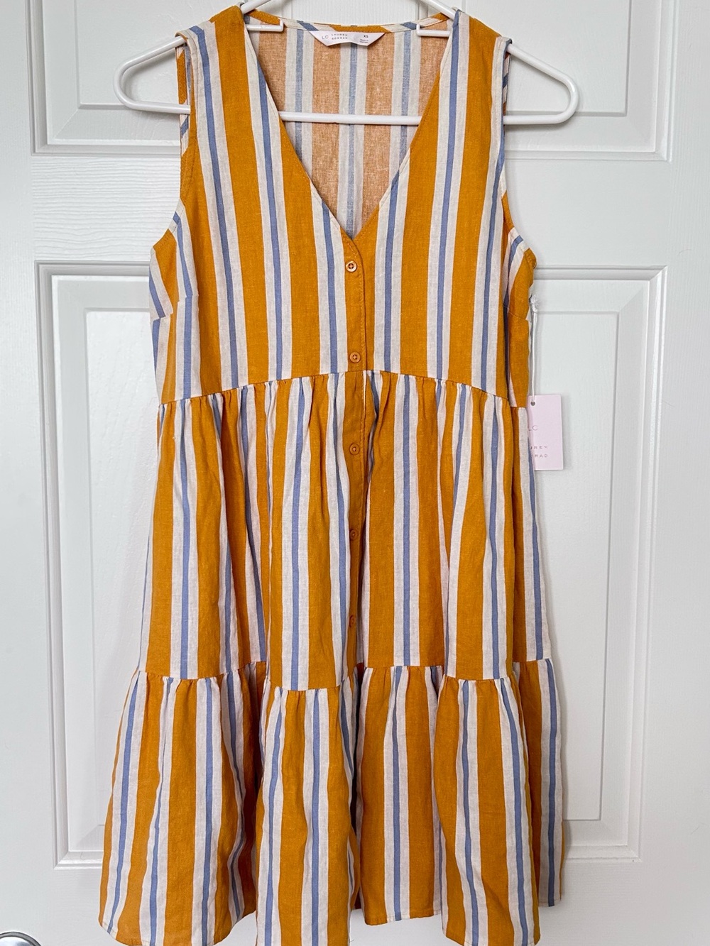NWT LC Lauren Conrad Striped Linen Blend Tiered Dress XS